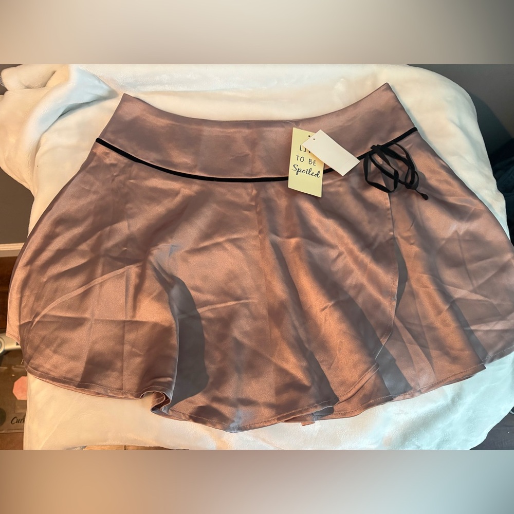 Bow-Trim Satin Mini wrap Skirt in Dusty Rose